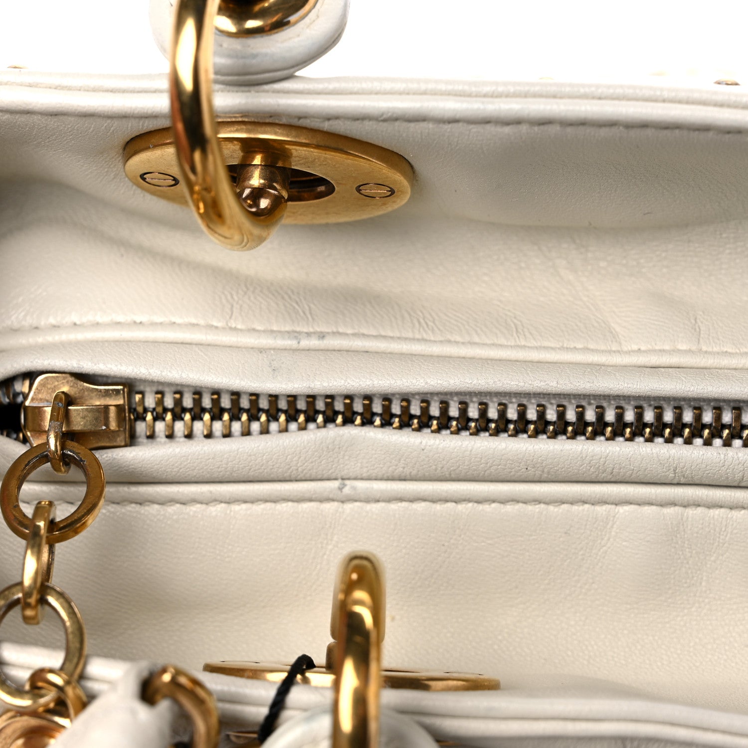 Christian Dior Calfskin Cannage Studded Medium Supple Lady Dior White 14 of 15