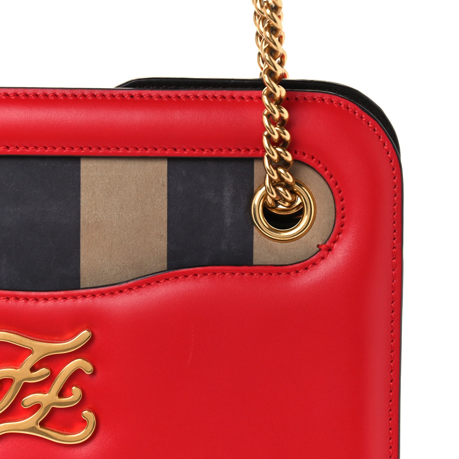 Fendi Vitello King Nubuck Pequin Karligraphy Pocket Shoulder Bag Rosso Cardinale Tobacco Moro 12 of 13