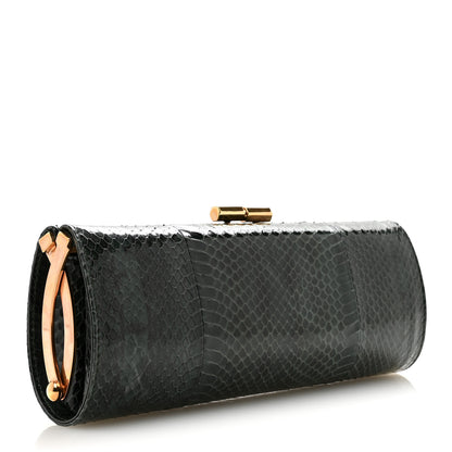 Jimmy Choo Elaphe Snakeskin Small Knotted Tube Evening Clutch Green 3 of 8