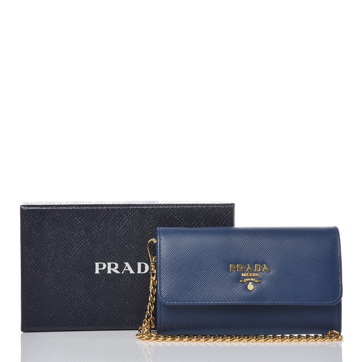 Prada Saffiano Metal Oro Chain Wallet Cobalto 8 of 8