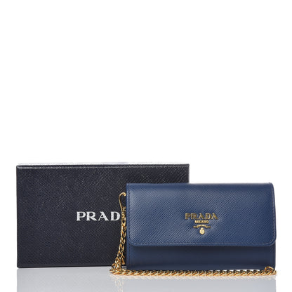 Prada Saffiano Metal Oro Chain Wallet Cobalto 8 of 8