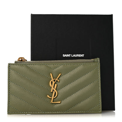 Saint Laurent Monogram Grain de Poudre 5 Fragments Zip Pouch Card Holder Light Sage 10 of 10