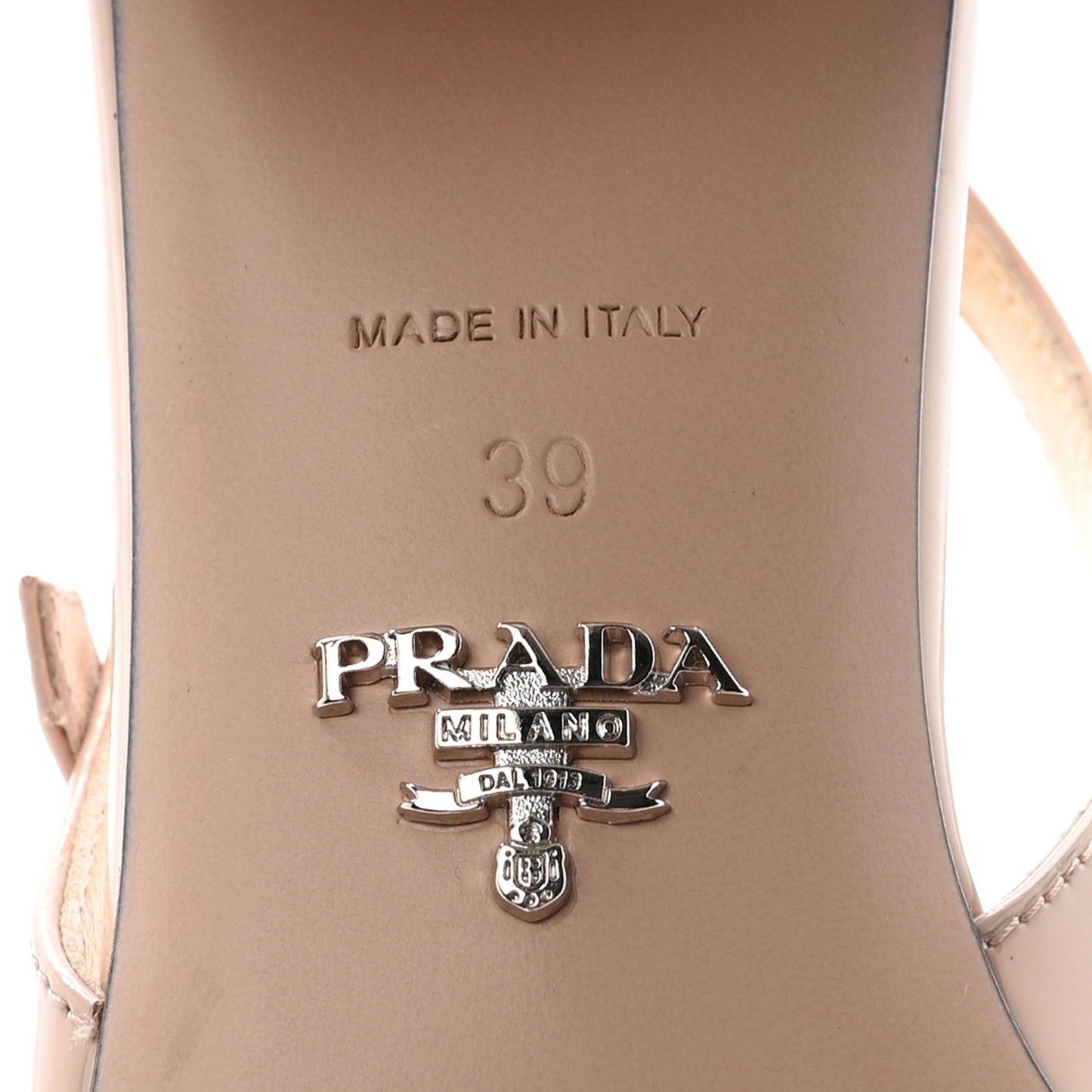 Patent Decolette Logo Mary Jane 45mm Slingback Pumps 39 Beige