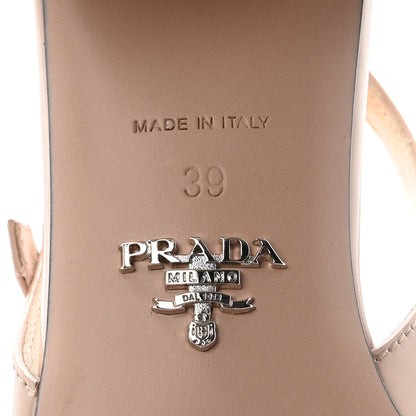 Prada Patent Decolette Logo Mary Jane 45mm Slingback Pumps 39 Beige 7 of 8