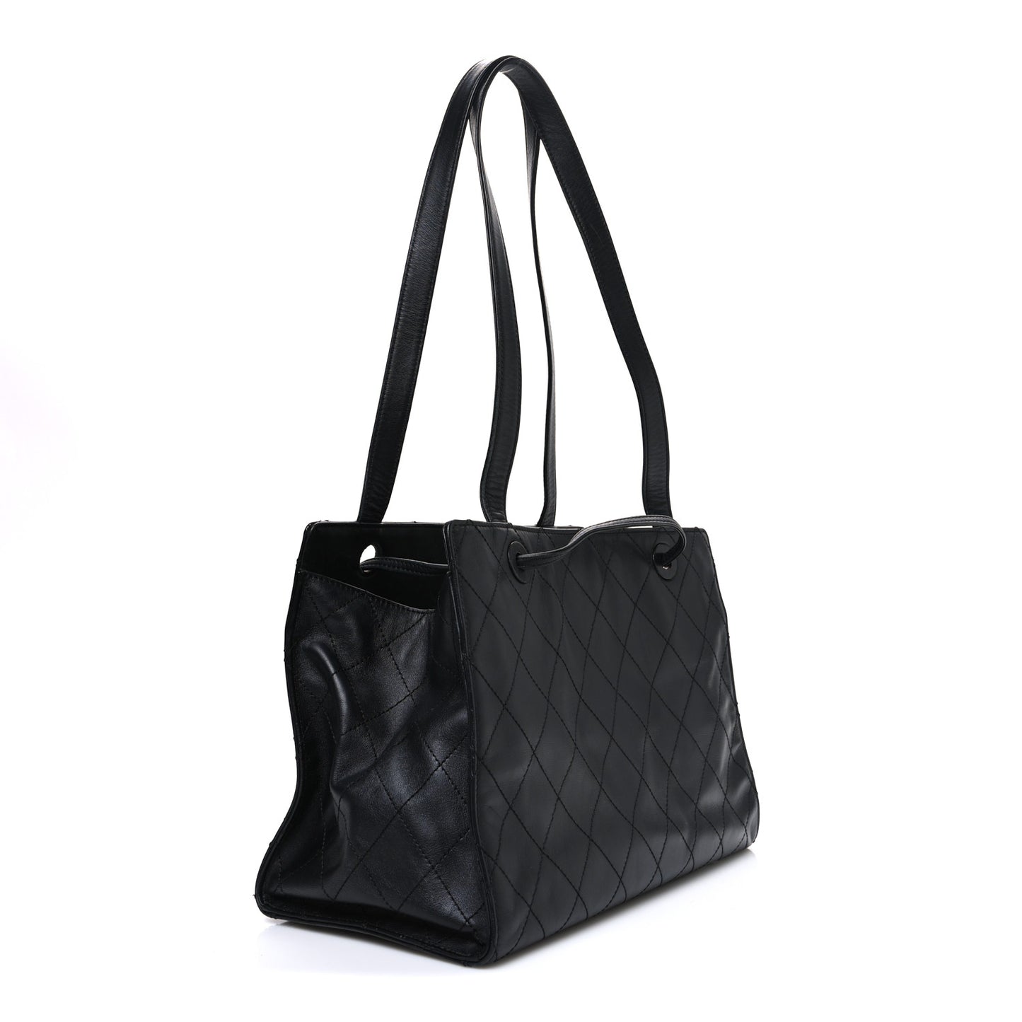 Lambskin Diamond Stitched Shoulder Bag Black