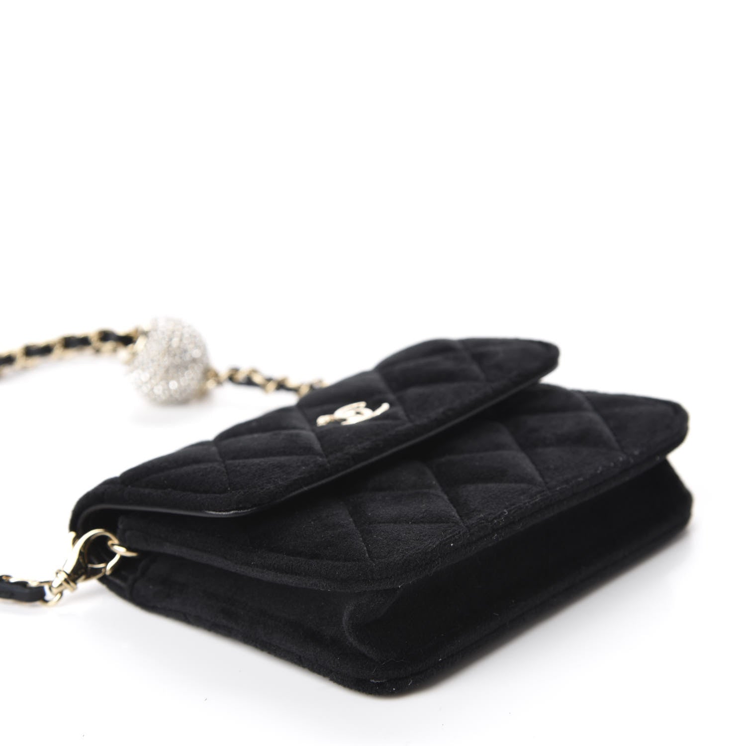 Chanel Velvet Quilted Pearl Crush Clutch With Chain Black 4 of 12