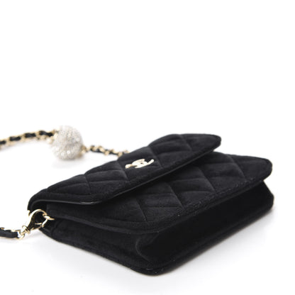 Chanel Velvet Quilted Pearl Crush Clutch With Chain Black 4 of 12