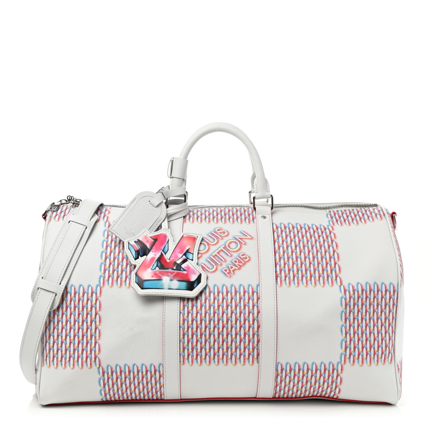 Cowhide Damier Spray Keepall Bandouliere 50B White