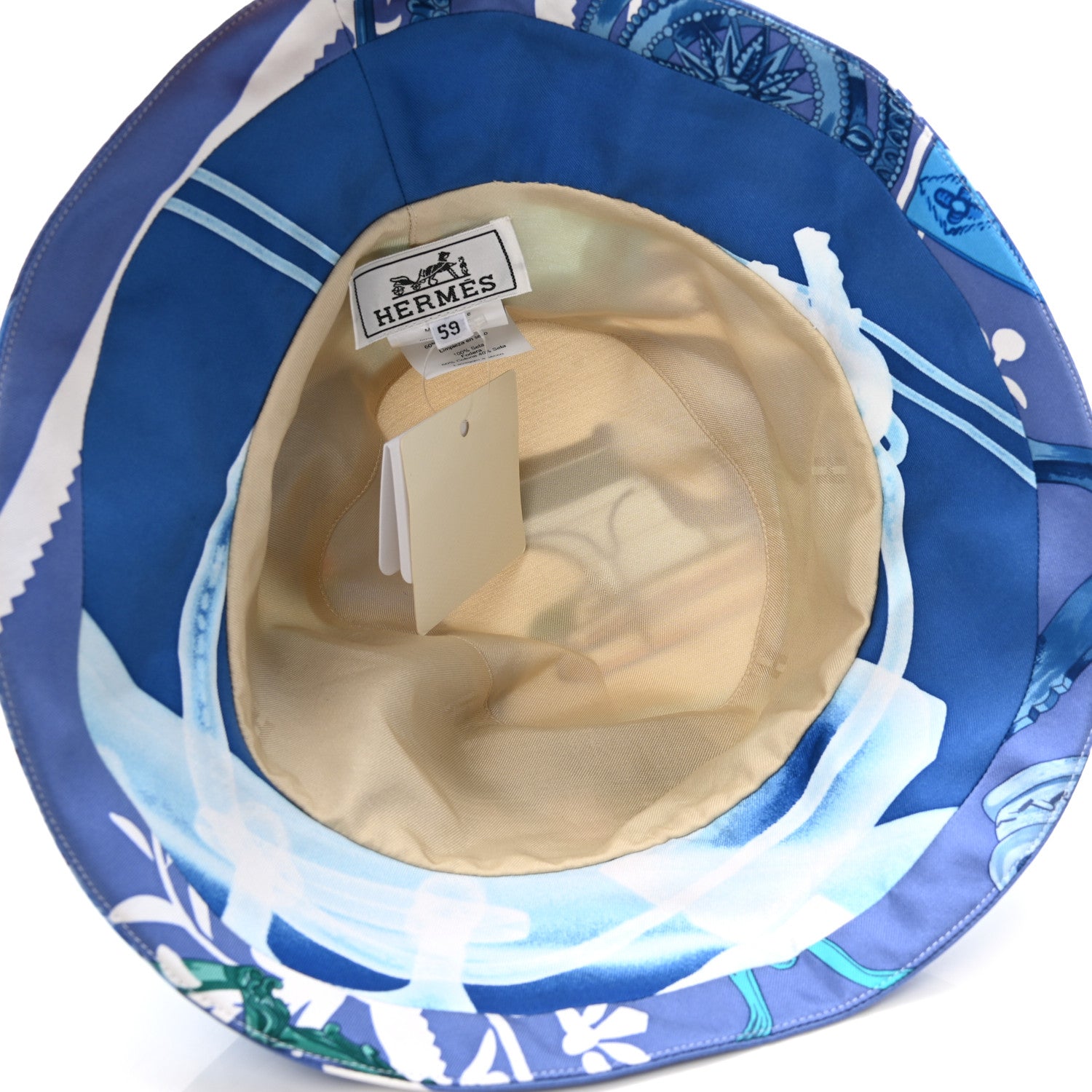Hermes Silk Carla Patchwork Bucket Hat 59 Bleu 7 of 8