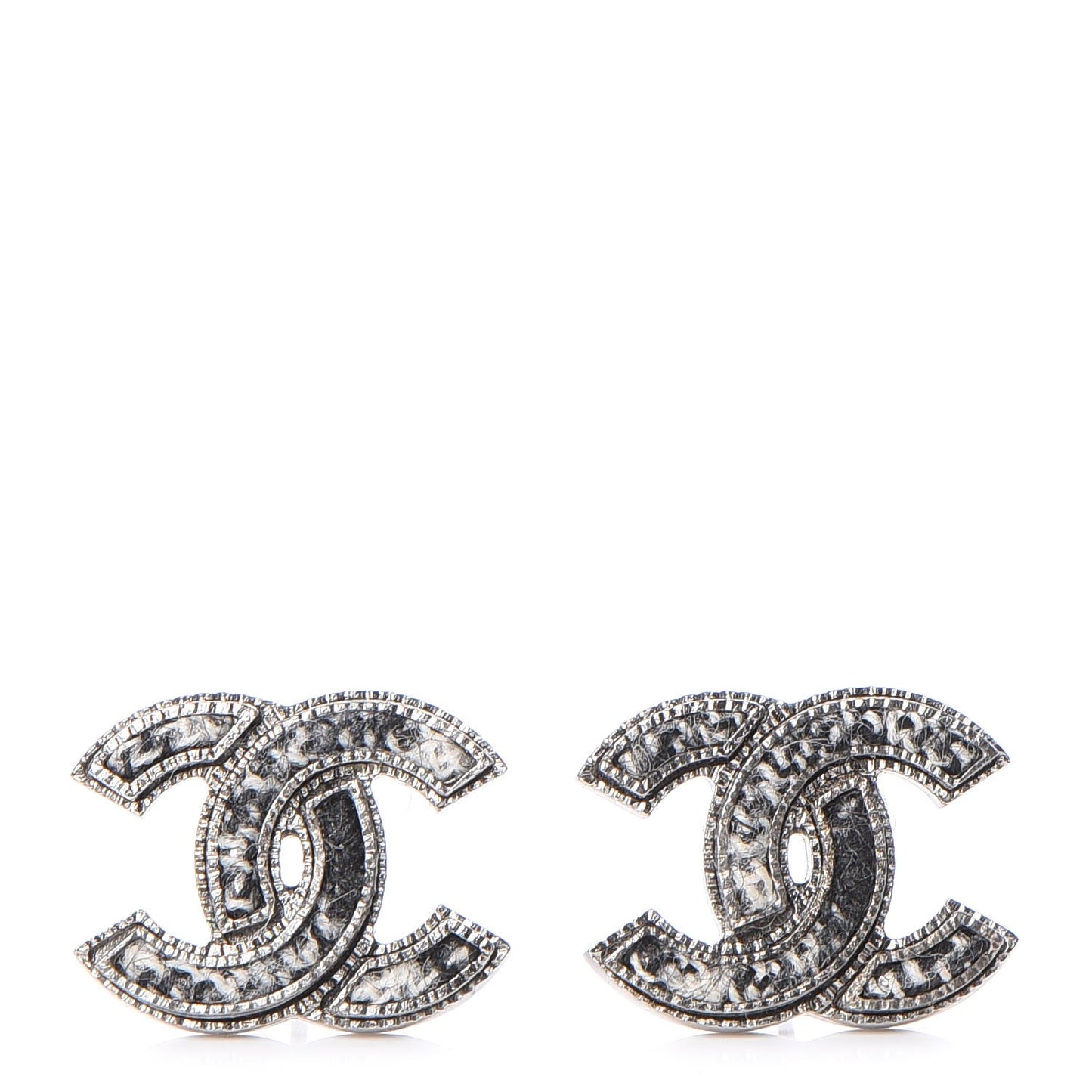 Ruthenium Tweed CC Earrings Grey