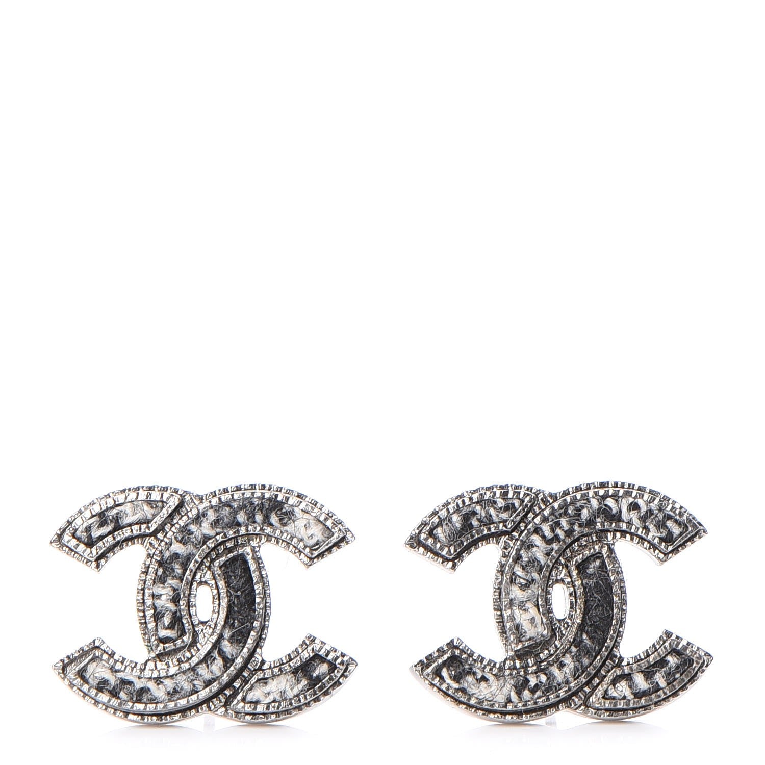 Chanel Ruthenium Tweed CC Earrings Grey 1 of 5