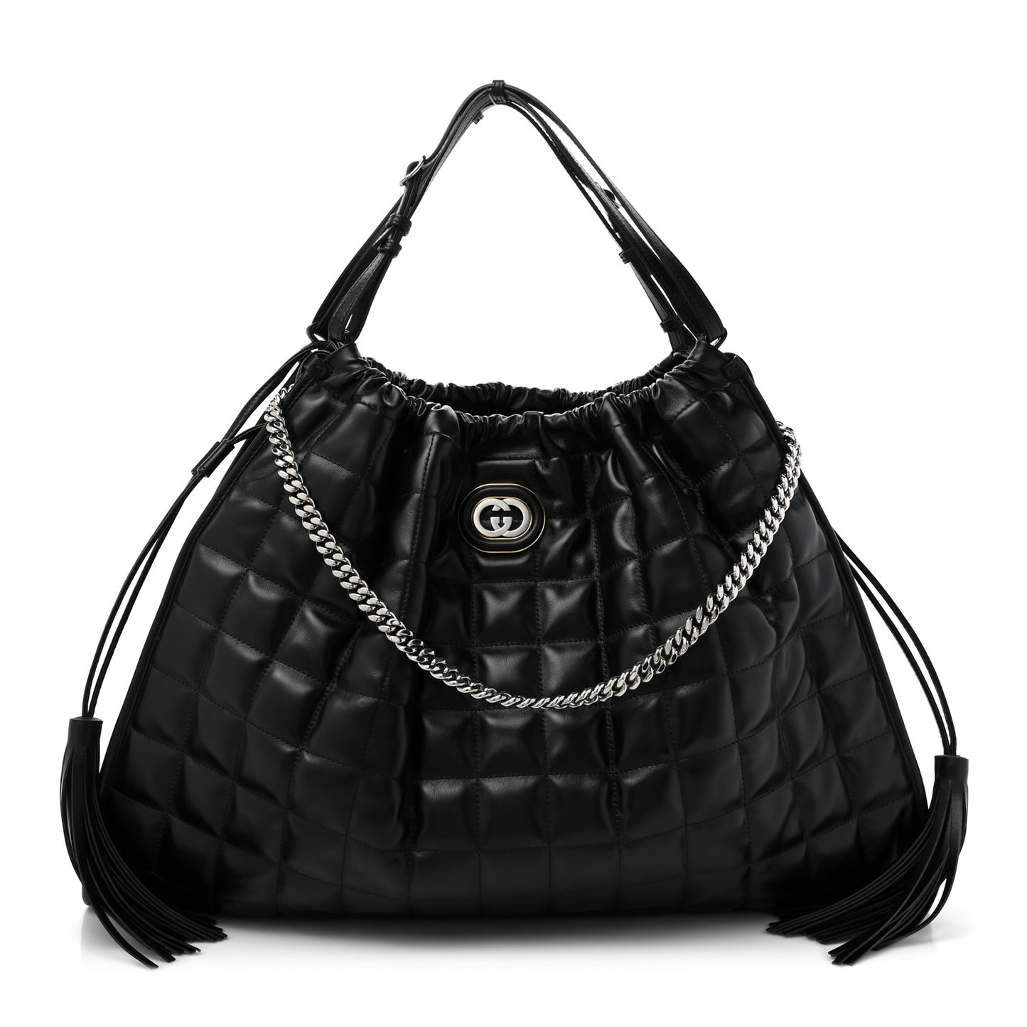 Calfskin Quilted Large Deco Tote Bag Black