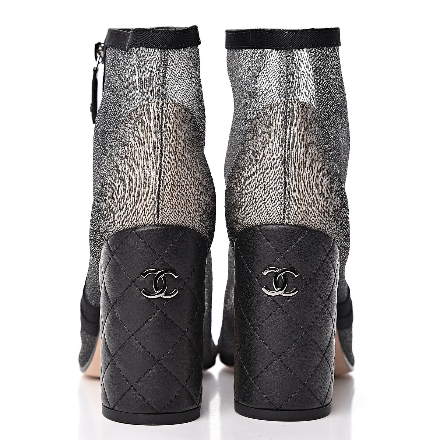 Mesh Grosgrain Cap Toe Short Boots 38 Grey Black
