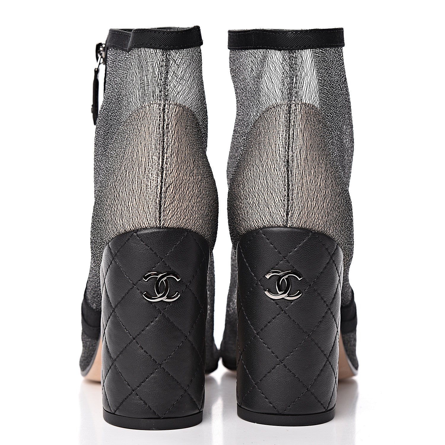 Chanel Mesh Grosgrain Cap Toe Short Boots 38 Grey Black 5 of 12