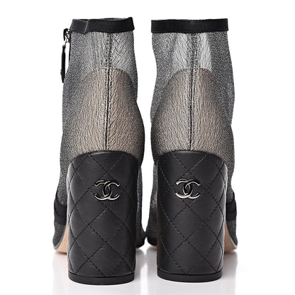 Chanel Mesh Grosgrain Cap Toe Short Boots 38 Grey Black 5 of 12
