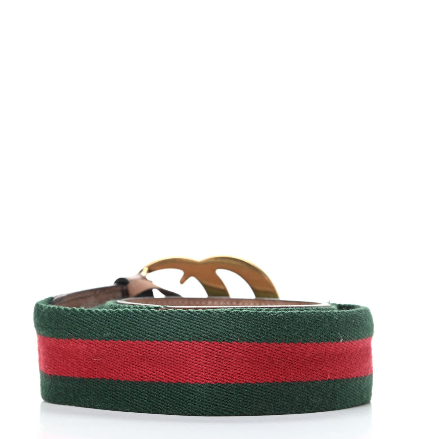 Gucci Nylon Calfskin Double G Web 40mm Belt 95 38 Green Red Cuir 2 of 6