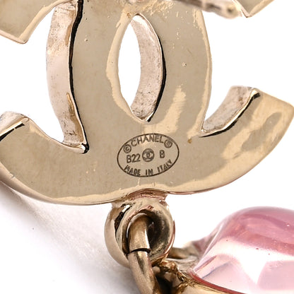 Chanel Crystal Pearl Heart CC Drop Earrings Pink Gold 4 of 5