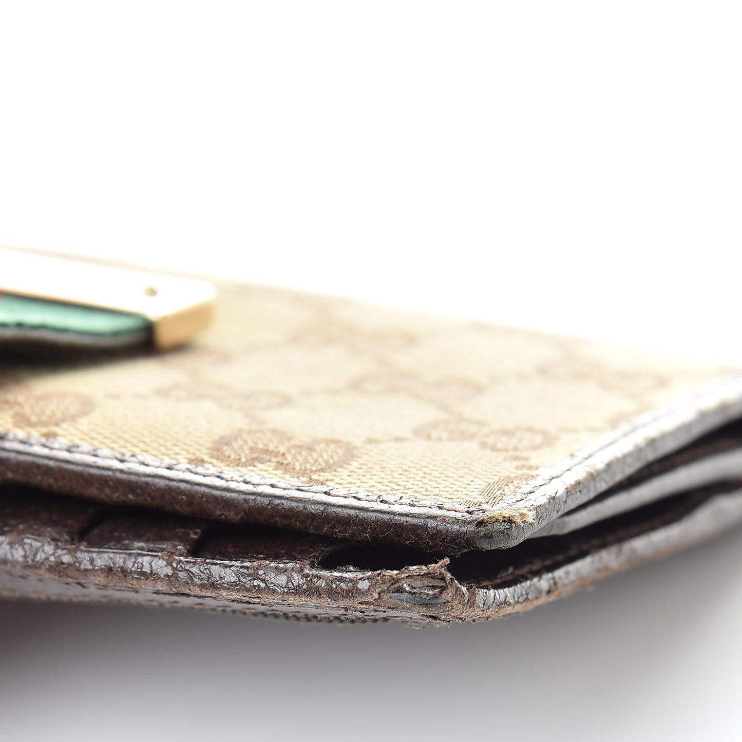 Monogram Calfskin Ladies Web Continental Wallet Beige Ebony Cocoa