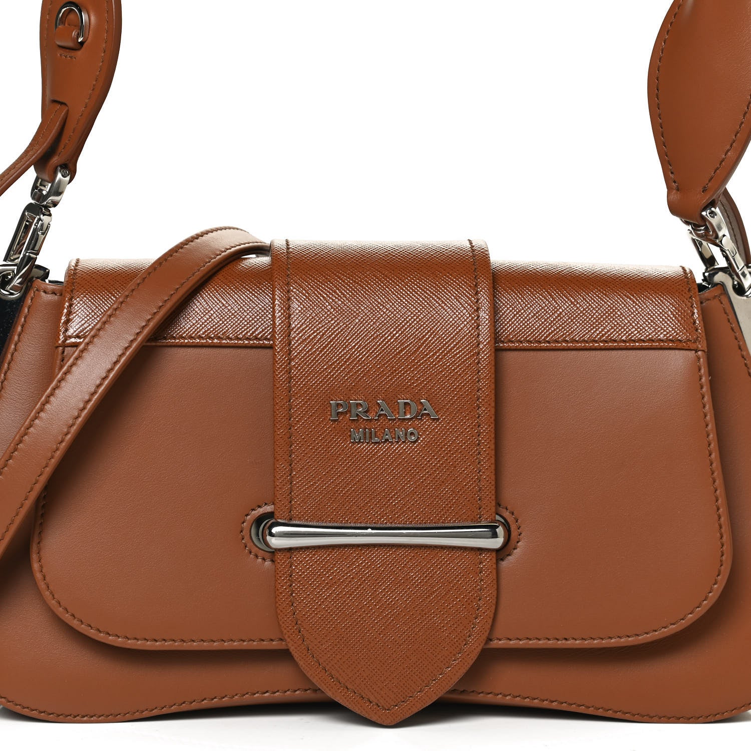 Prada City Calfskin Saffiano Sidonie Shoulder Bag Cognac 7 of 10