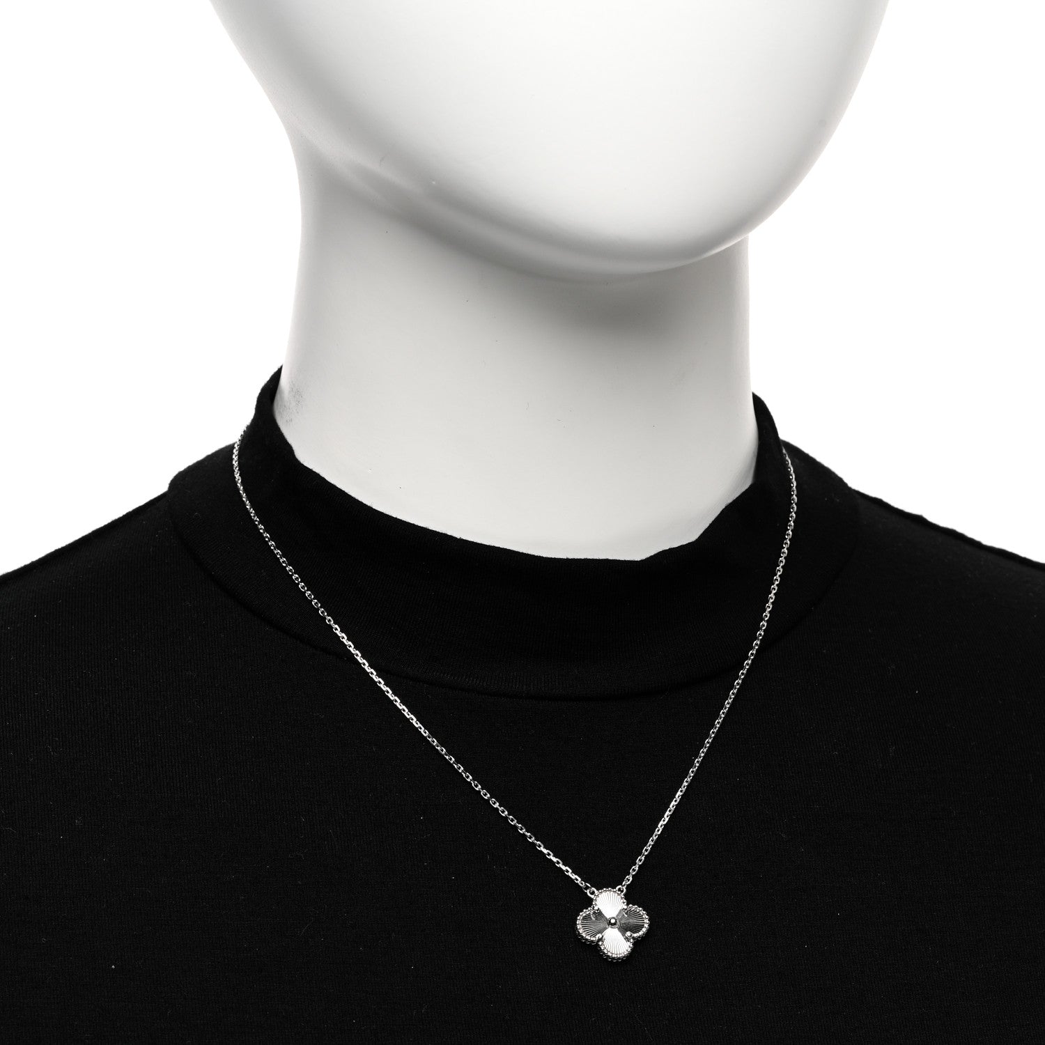 Van Cleef & Arpels 18K White Gold Guilloche Vintage Alhambra Pendant Necklace 2 of 6