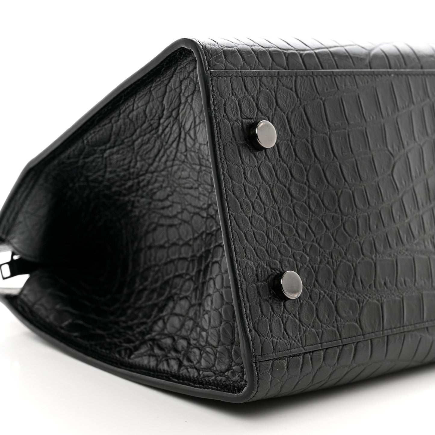 Calfskin Crocodile Embossed Small Monogram Cabas Black