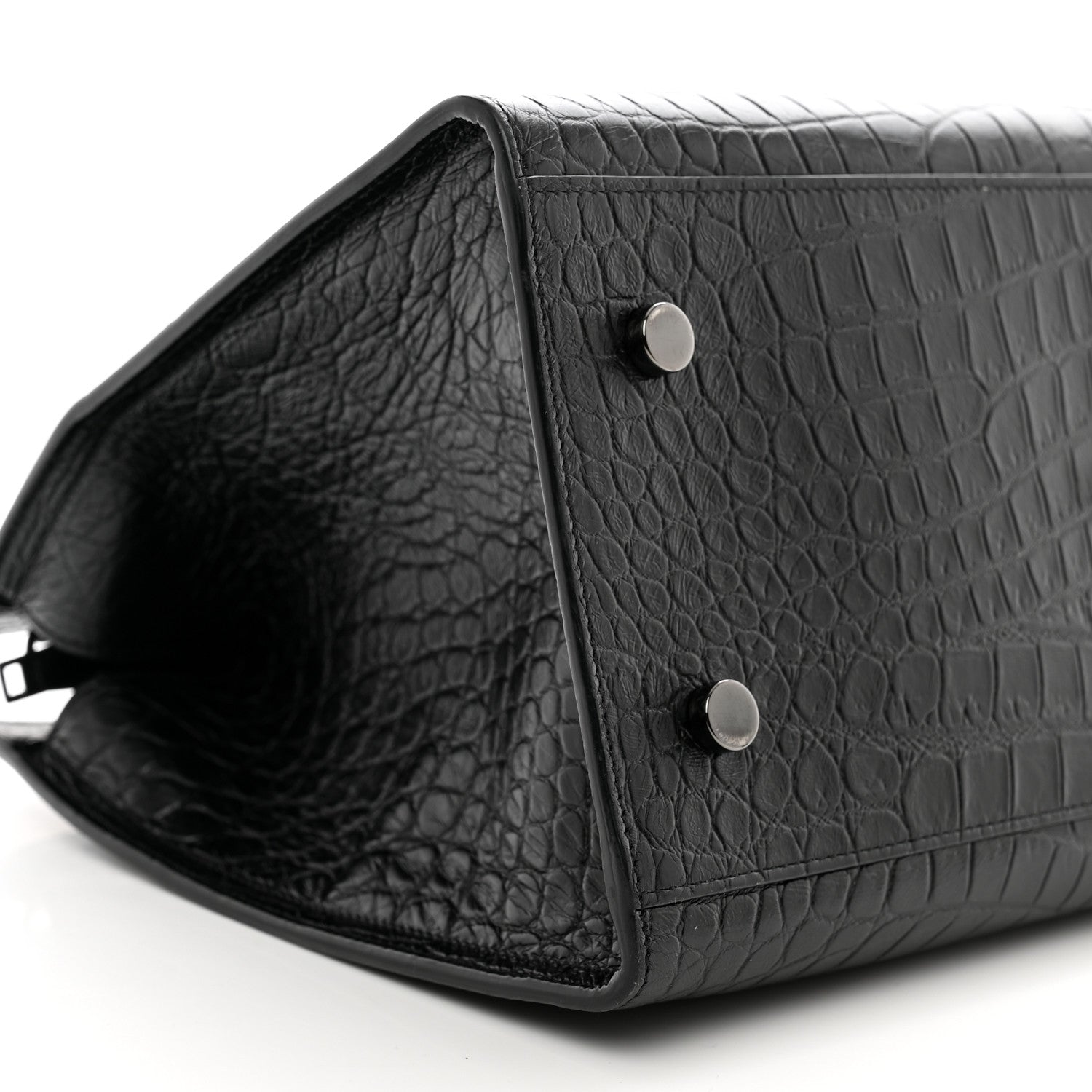 Saint Laurent Calfskin Crocodile Embossed Small Monogram Cabas Black 7 of 8