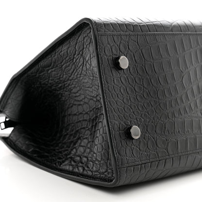 Saint Laurent Calfskin Crocodile Embossed Small Monogram Cabas Black 7 of 8