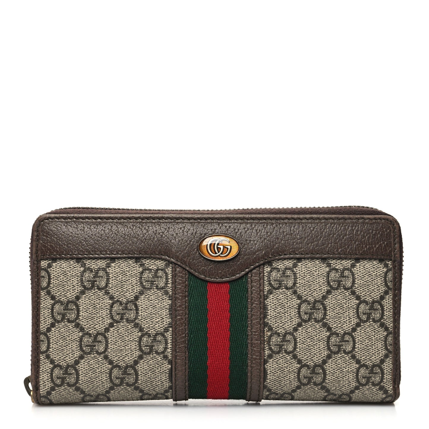 GG Supreme Monogram Web Ophidia Zip Around Wallet Brown