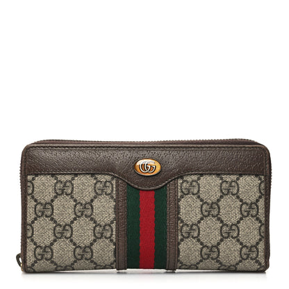 Gucci GG Supreme Monogram Web Ophidia Zip Around Wallet Brown 1 of 12