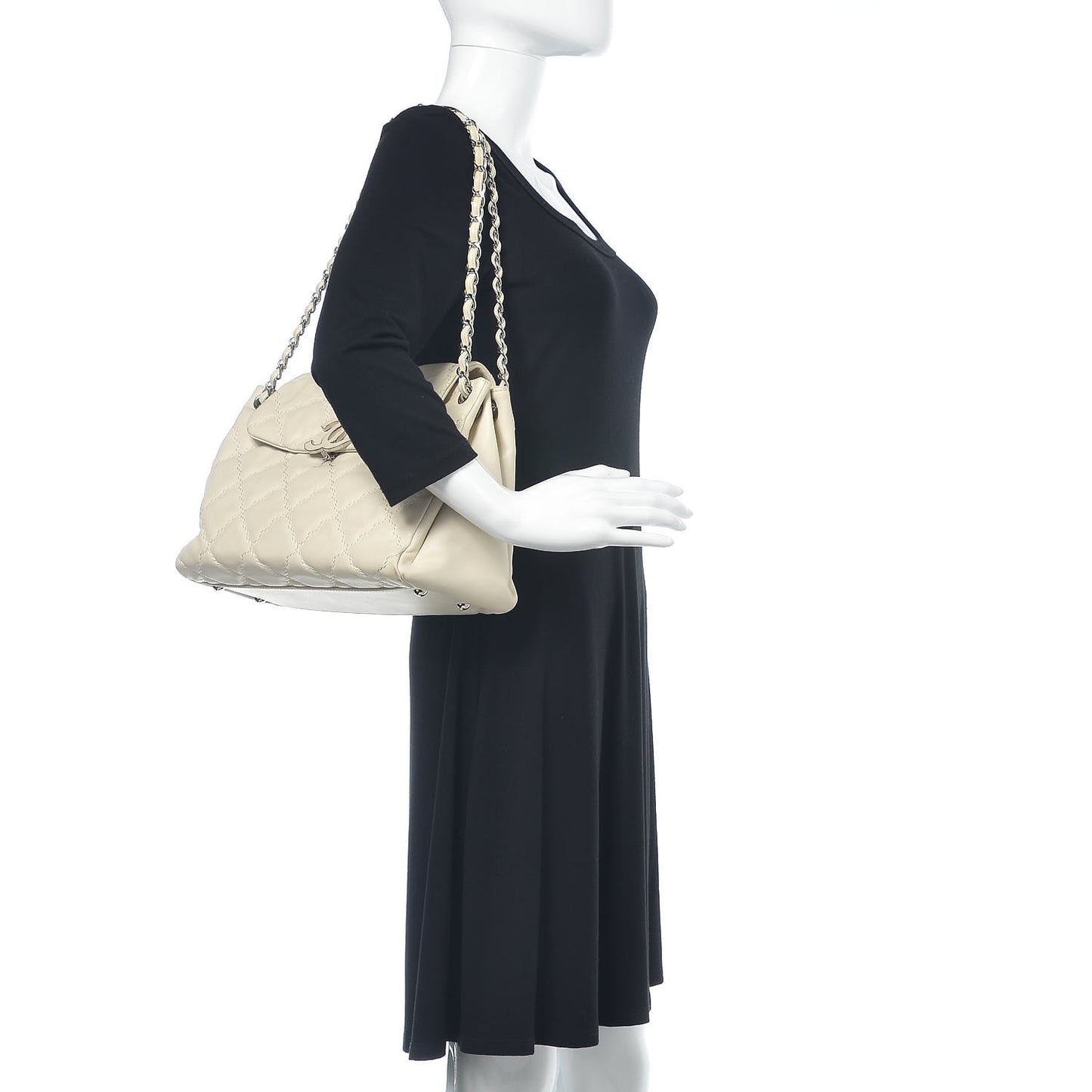 Calfskin Double Stitch Large Hamptons Flap Bag White