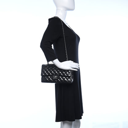 Chanel Striated Patent Quilted Medium Double Flap Black 2 of 10