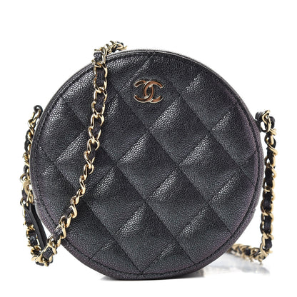 Chanel Iridescent Caviar Quilted Round Clutch With Chain Black 1 of 8