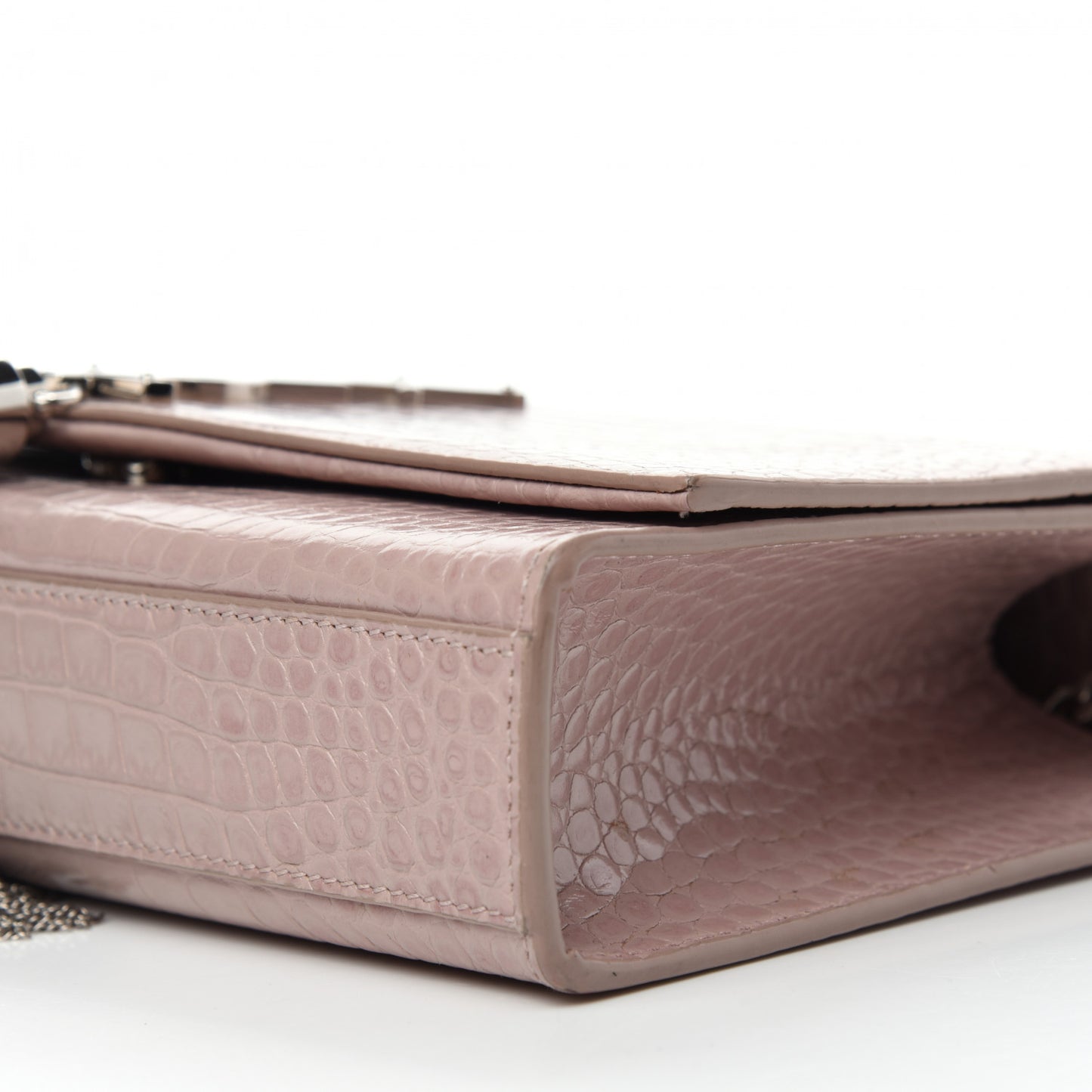 Calfskin Crocodile Embossed Medium Classic Monogram Kate Tassel Satchel Powder Pink