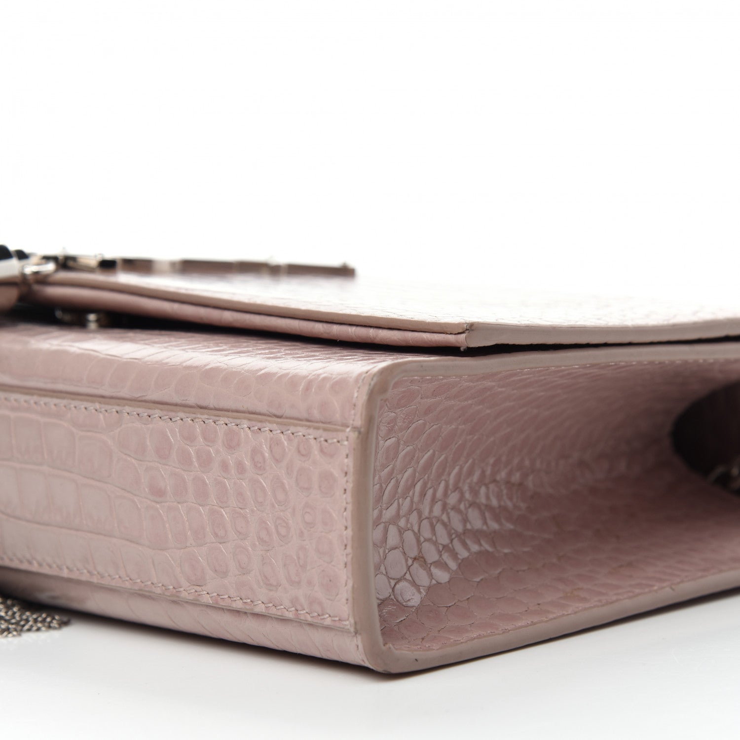 Saint Laurent Calfskin Crocodile Embossed Medium Classic Monogram Kate Tassel Satchel Powder Pink 10 of 10