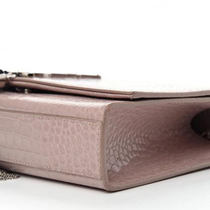 Saint Laurent Calfskin Crocodile Embossed Medium Classic Monogram Kate Tassel Satchel Powder Pink 10 of 10