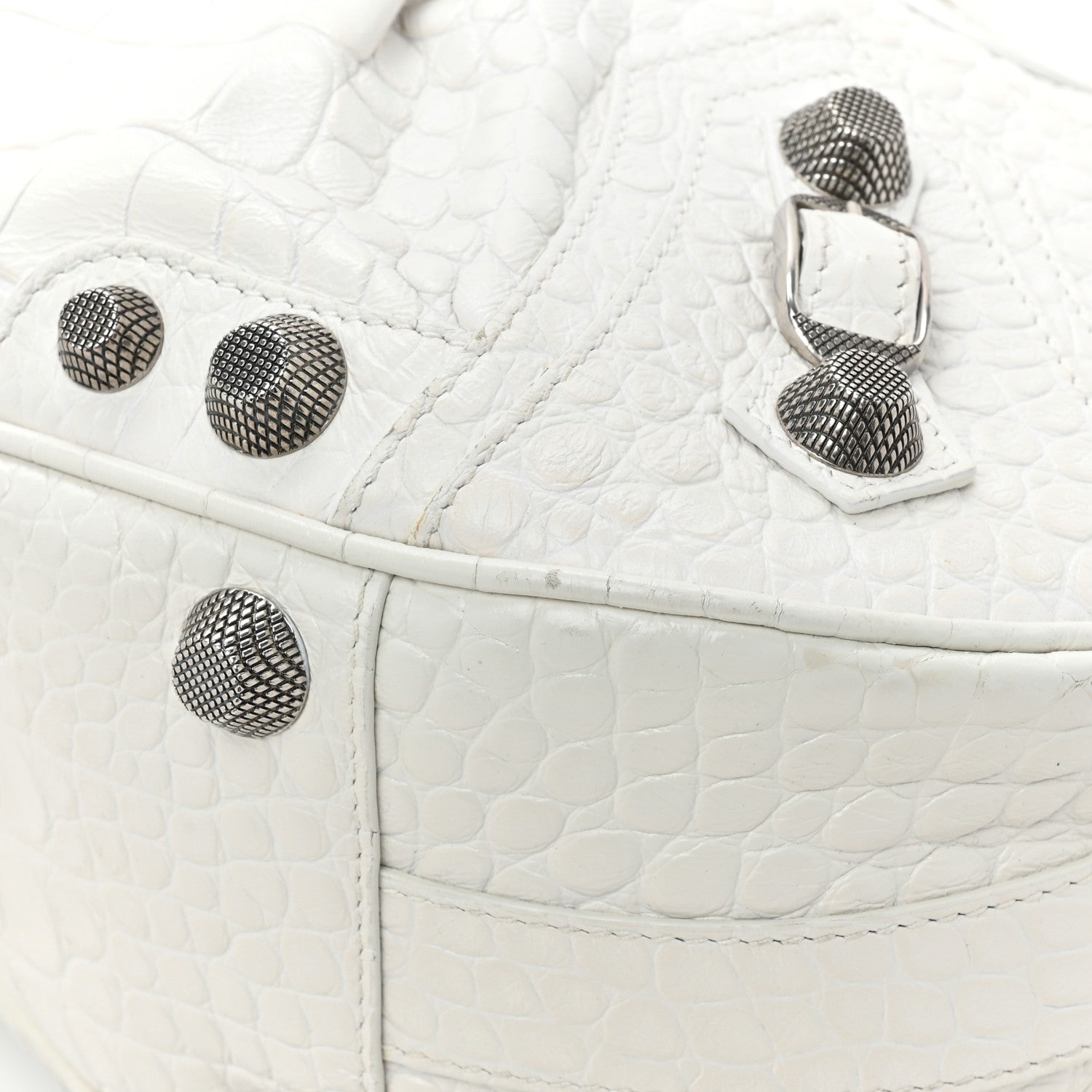 Balenciaga Extra Supple Calfskin Crocodile Embossed Medium Le Cagole Shoulder Bag White 16 of 18