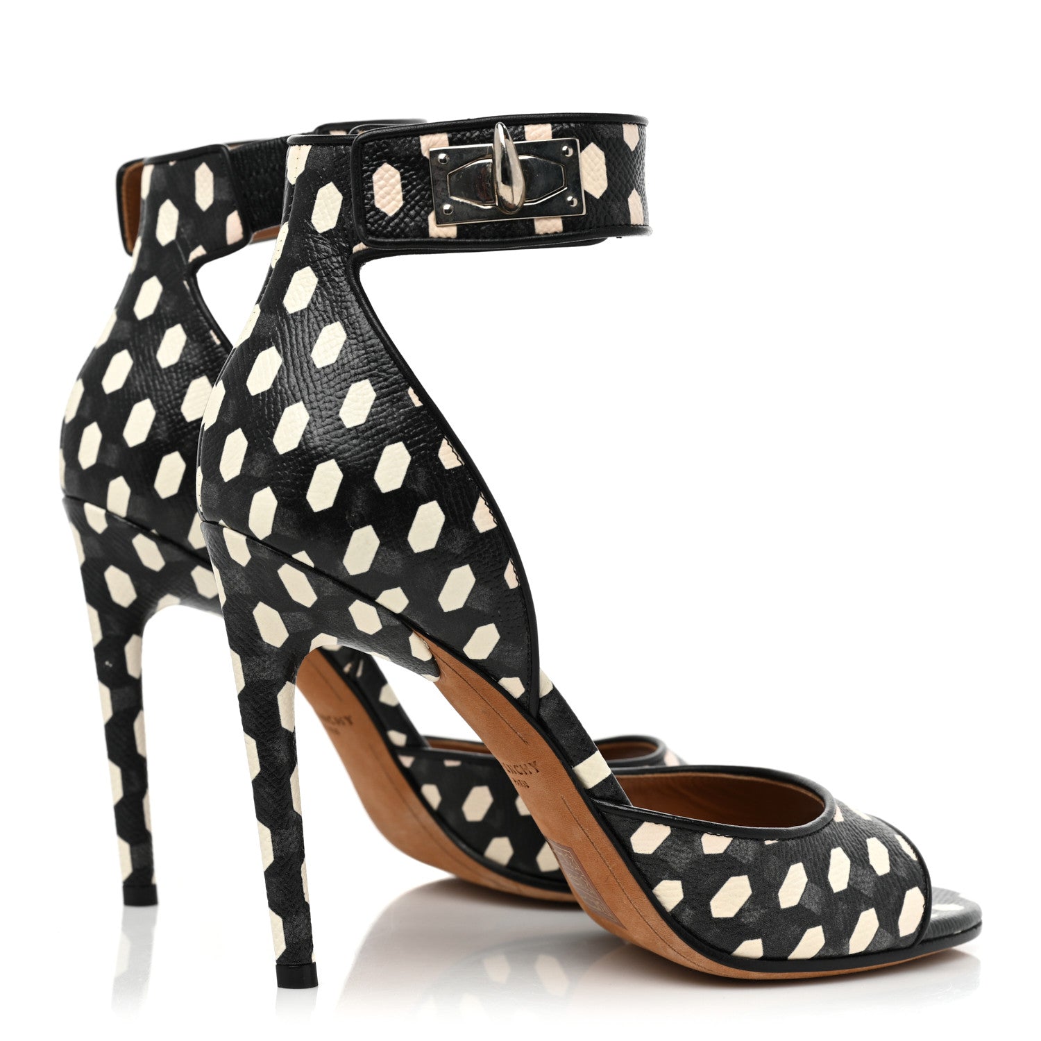 Givenchy Lambskin Polka Dot Shark Lock Sandals 37.5 Black White 4 of 9