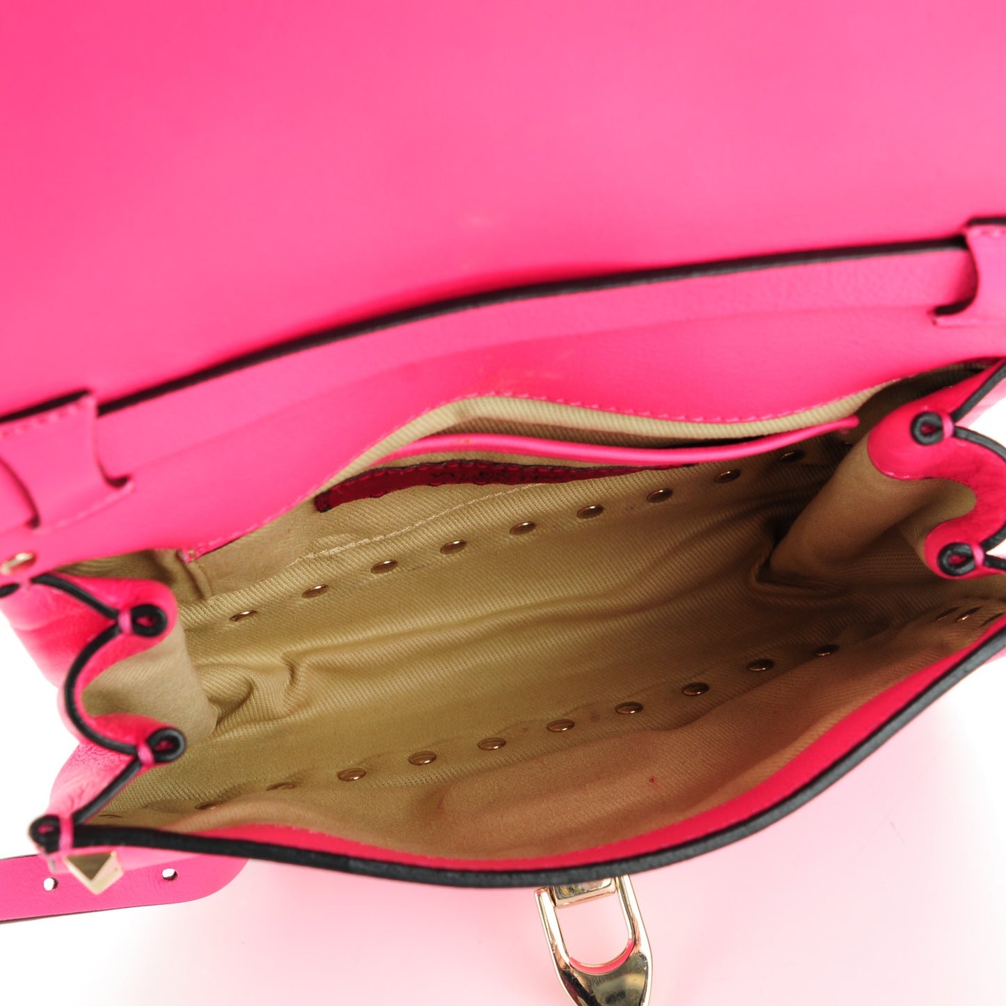 Vitello Mini Rockstud Flap Saddle Crossbody Bag Fuxia Fluo