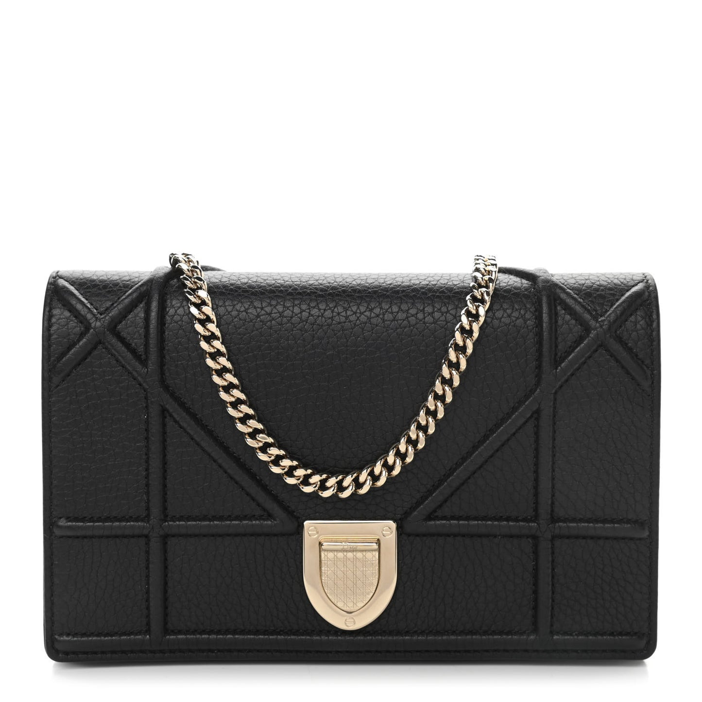 Grained Calfskin Diorama Wallet on Chain Pouch Black