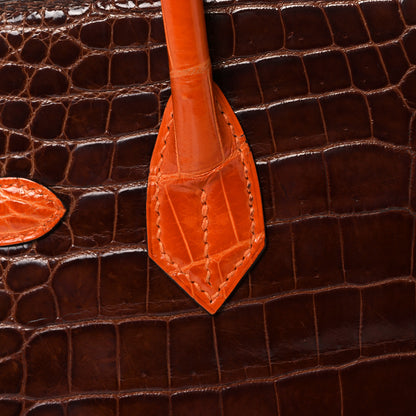 Hermes Shiny Niloticus Crocodile Horseshoe Birkin 30 Vert Emeraude Orange Miel 13 of 35