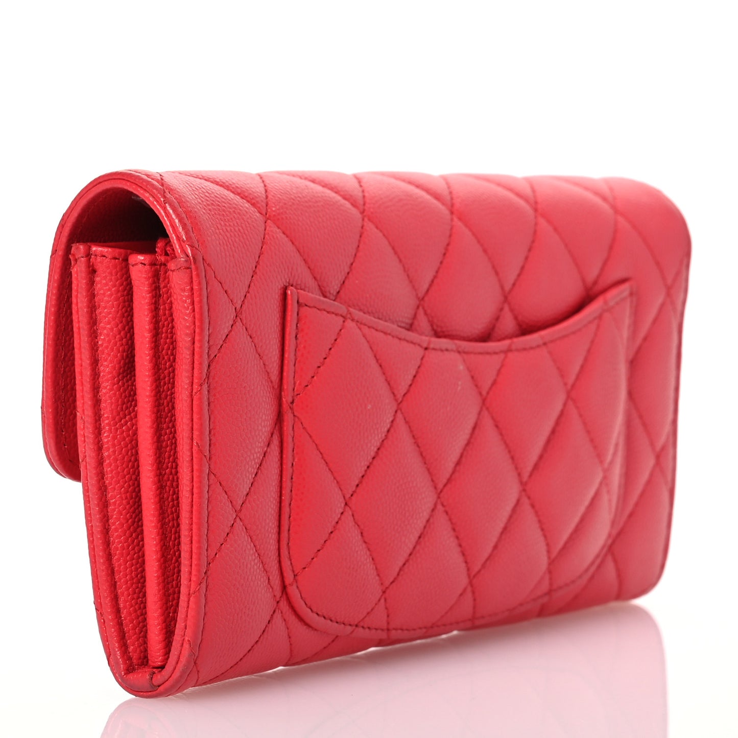 Caviar Quilted Large Gusset Flap Wallet Red