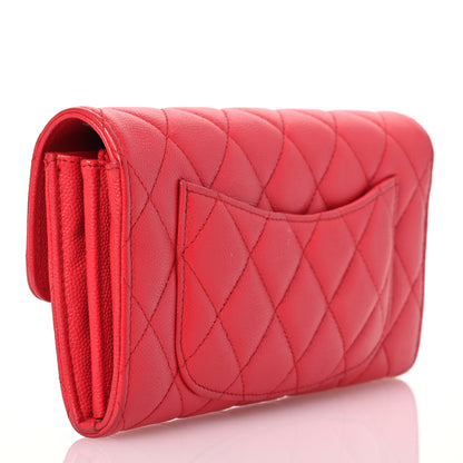 Chanel Caviar Quilted Large Gusset Flap Wallet Red 3 of 17