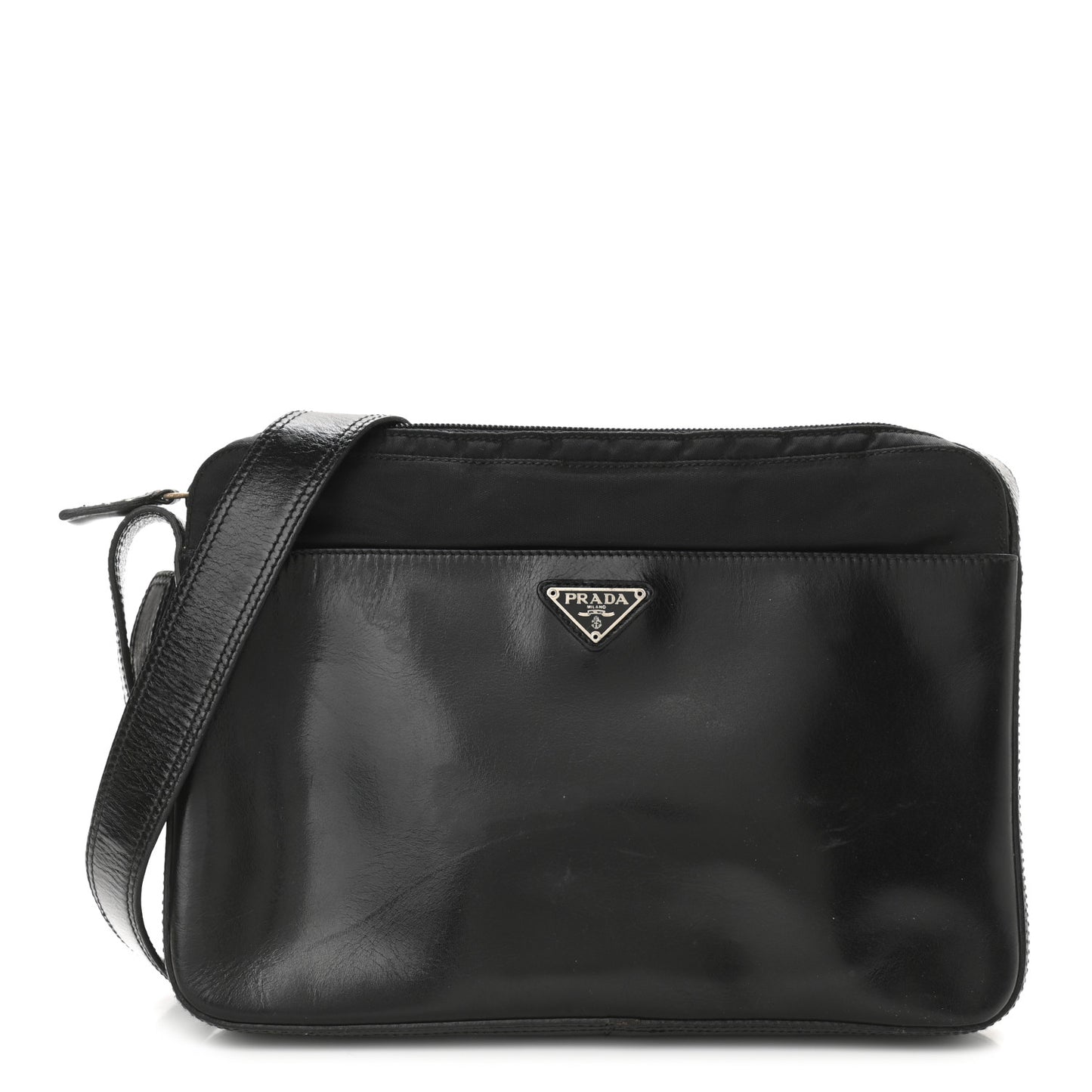 Calfskin Nylon Messenger Bag Black