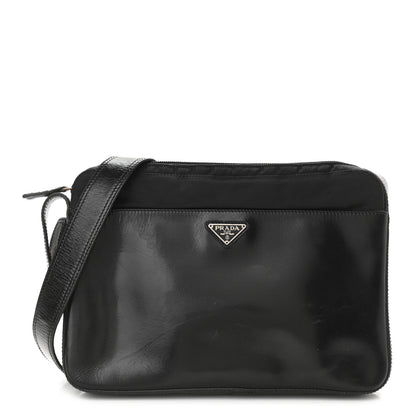 Prada Calfskin Nylon Messenger Bag Black 1 of 12