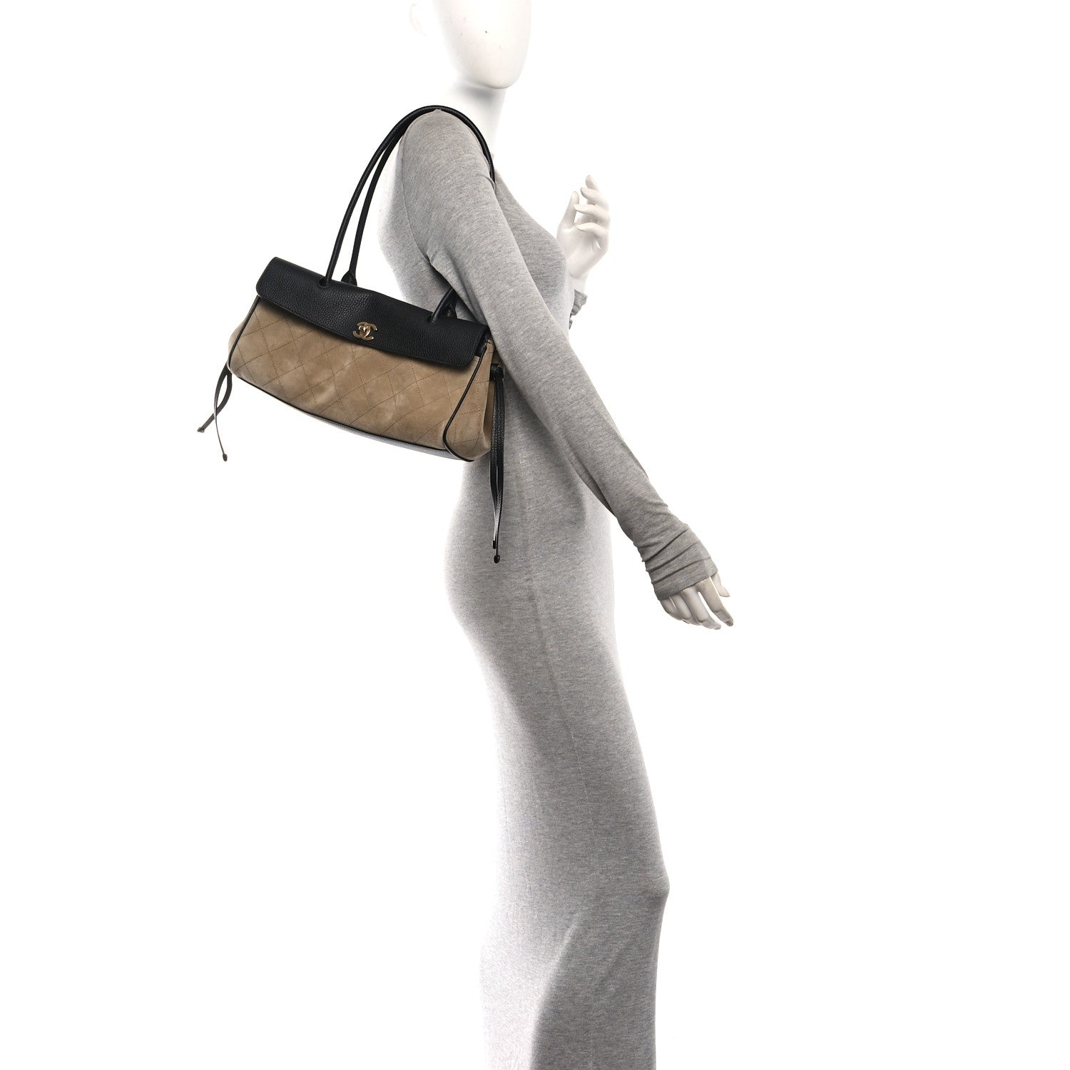 Chanel Grained Calfskin Suede Urban Essentials Small Shopping Bag Dark Beige Black 2 of 11