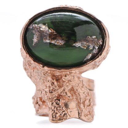 Saint Laurent Glass Cabochon Arty Ovale Ring 6 Rose Gold Green 1 of 4