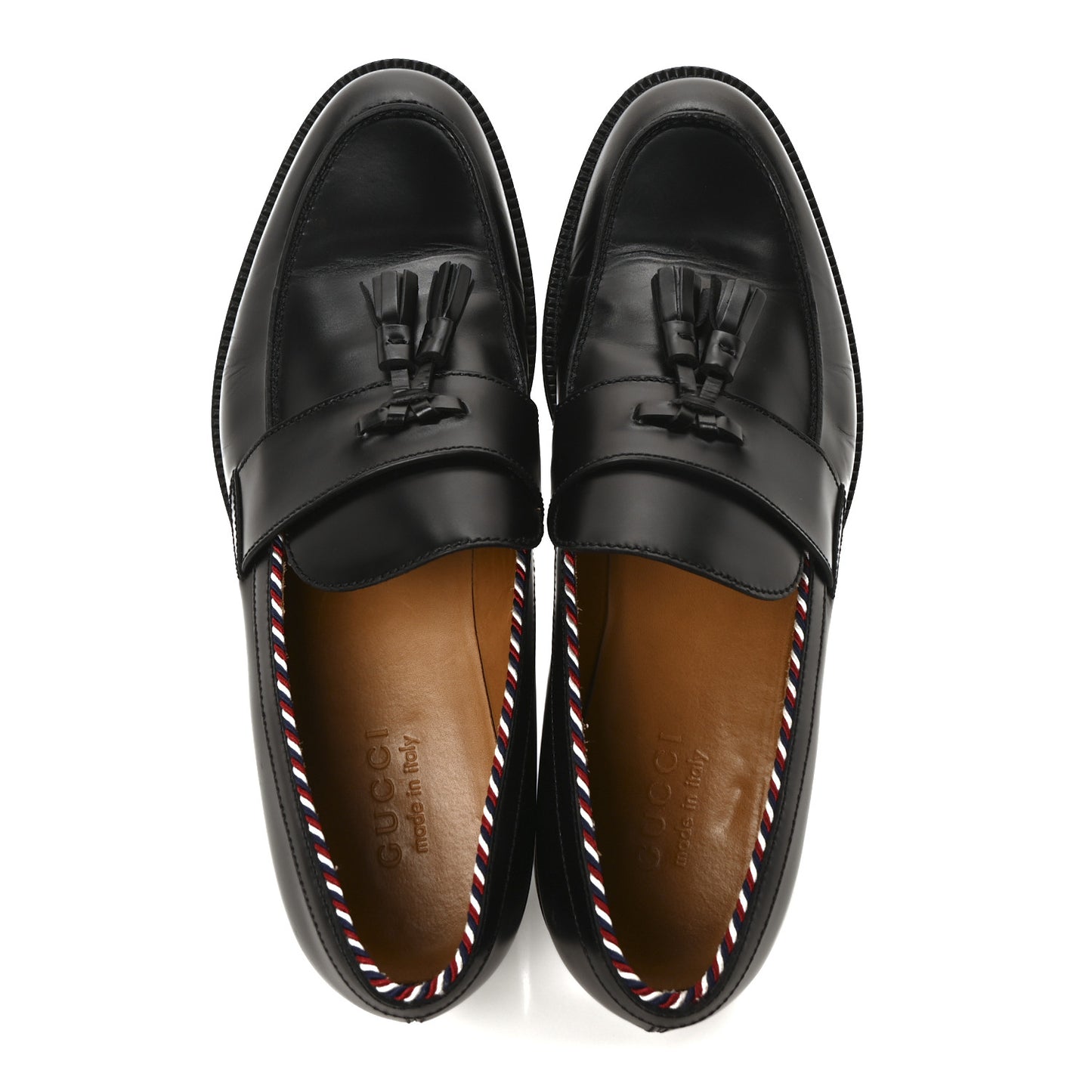 Calfskin Sylvie Web Tassel Mens Loafers 9 Black