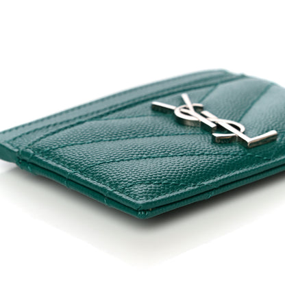 Saint Laurent Grain De Poudre Matelasse Chevron Monogram Credit Card Case Malachite 9 of 11