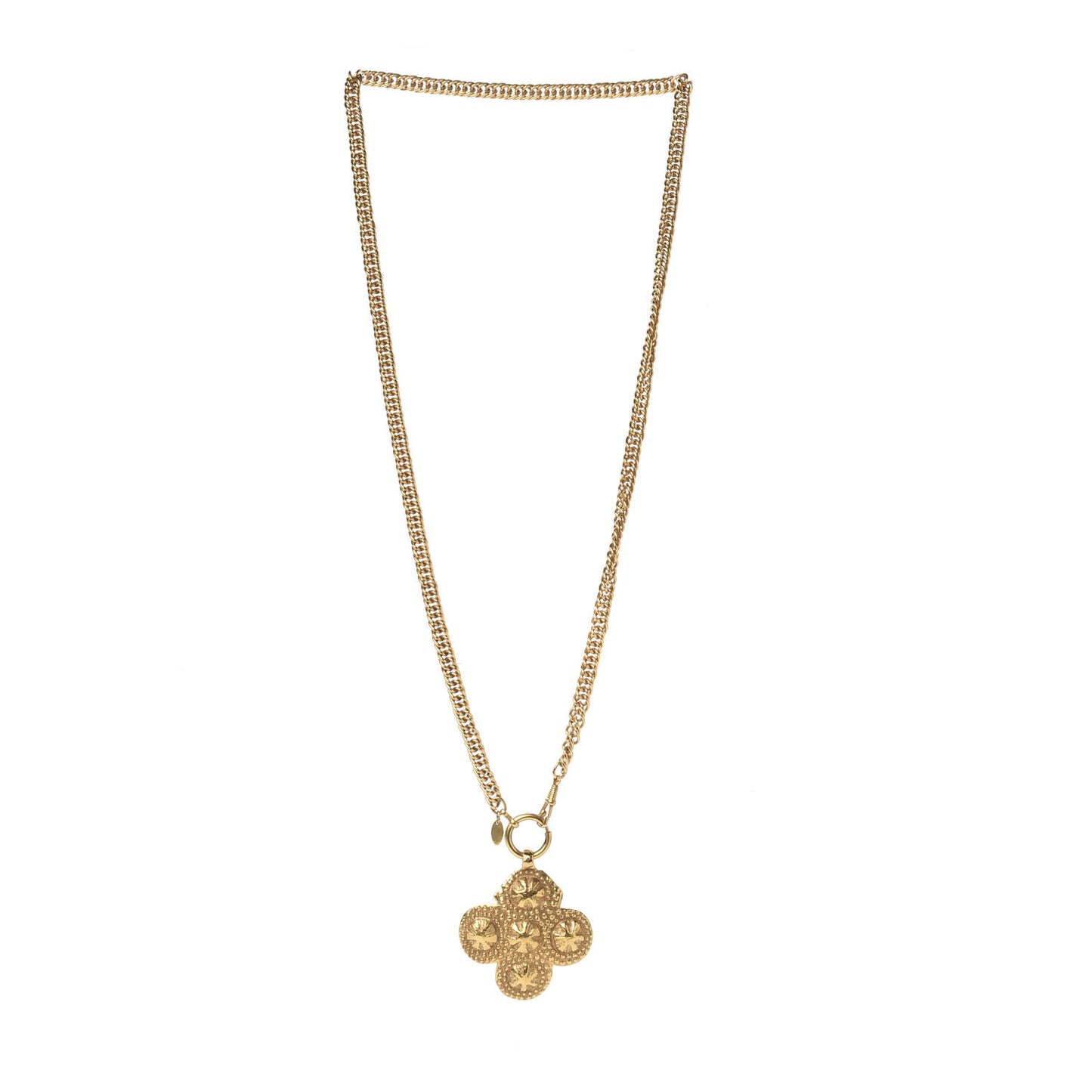 Long CC Cross Pendant Necklace Gold