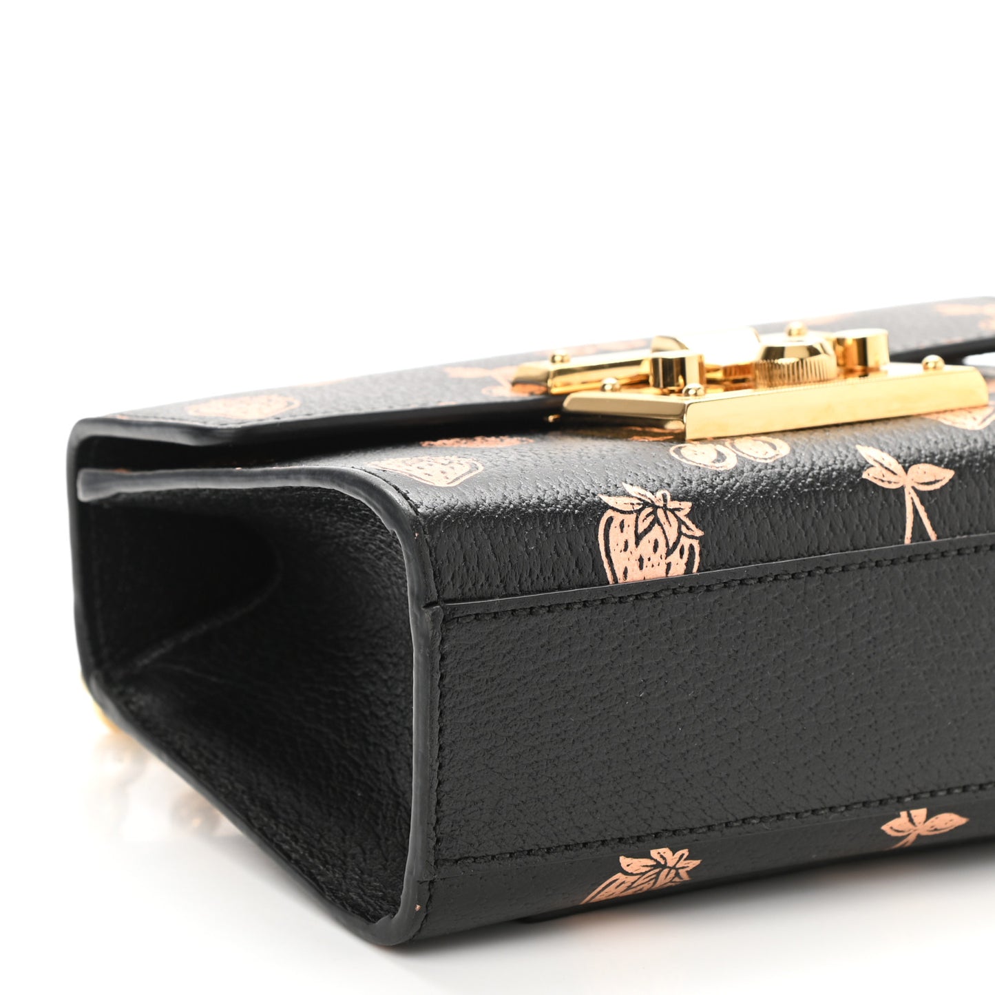 Textured Dollar Calfskin Berry Print Small Padlock Shoulder Bag Black Light Copper